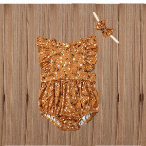 Fall Easter Dress Jumpsuit Floral Easter Girl Outfit Clothes romper mustard